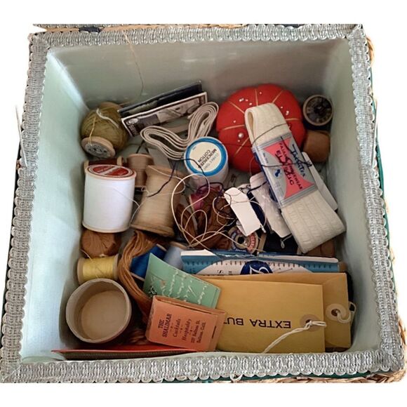 Antique Sewing Basket and Contents - Picture 5 of 10